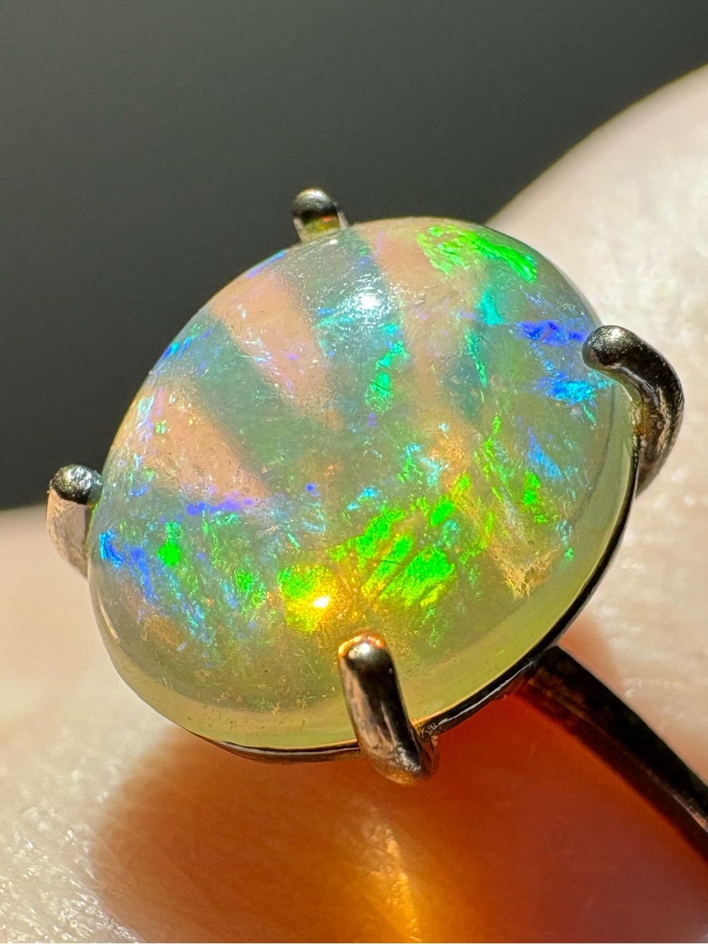Vintage Oval Ethiopian Opal Gemstone Ring Gold Plated Sterling Silver Rainbow